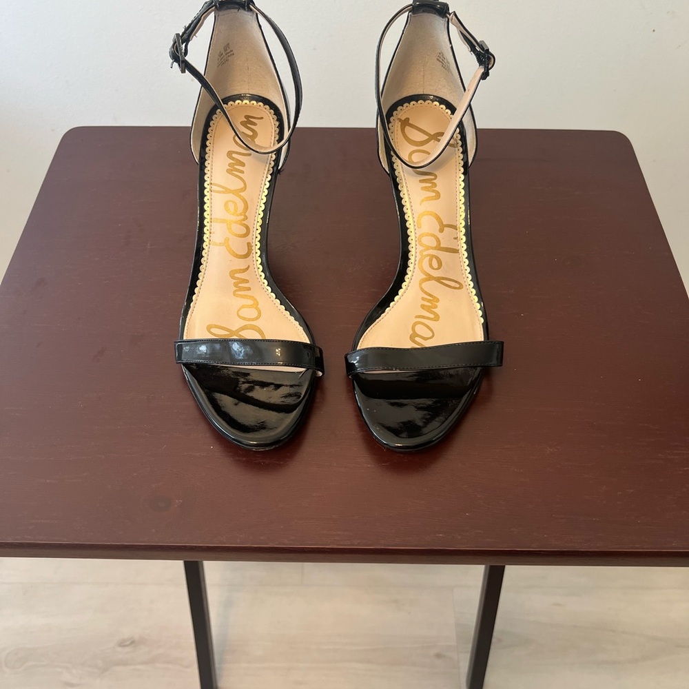 Sam Edelman Arielle Black Patent Ankle Strap Buckle Stiletto Heels Size 8.5